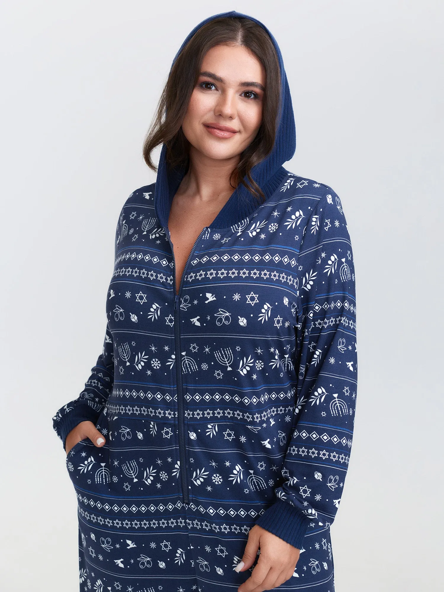 Holiday Print Hooded Pockets Sleep Jumpsuit sold by Bloomchic product image thumbnail 2