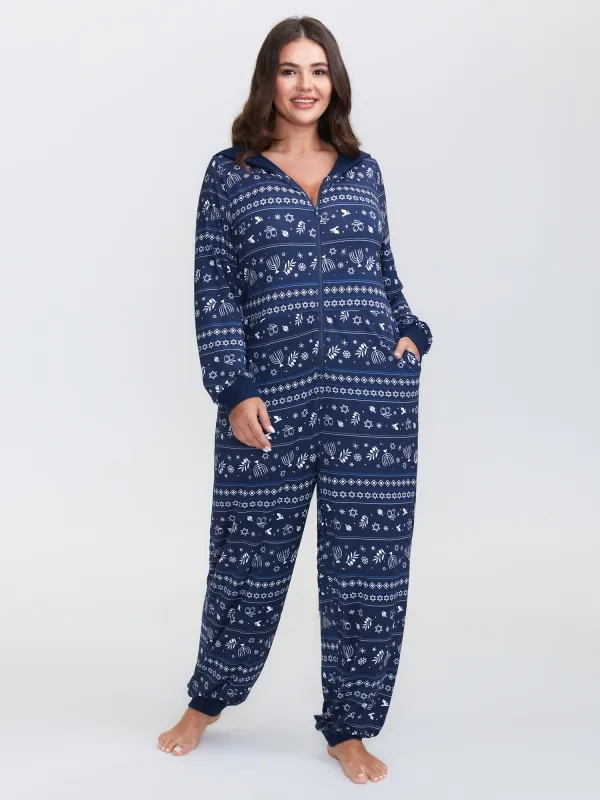 Holiday Print Hooded Pockets Sleep Jumpsuit sold by Bloomchic