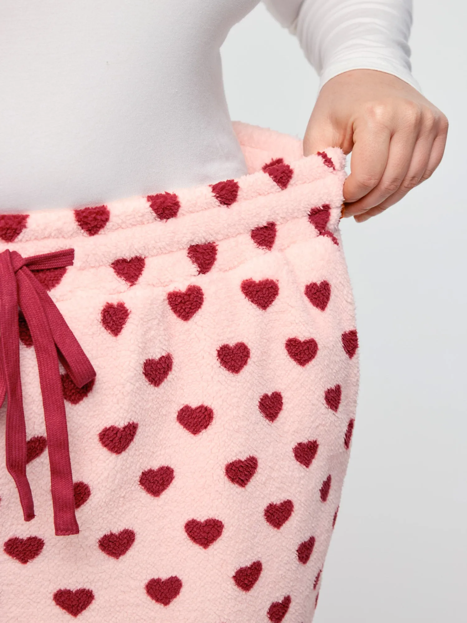 Heart Print Fluffy Drawstring Waist Sleep Bottoms sold by Bloomchic product image thumbnail 5