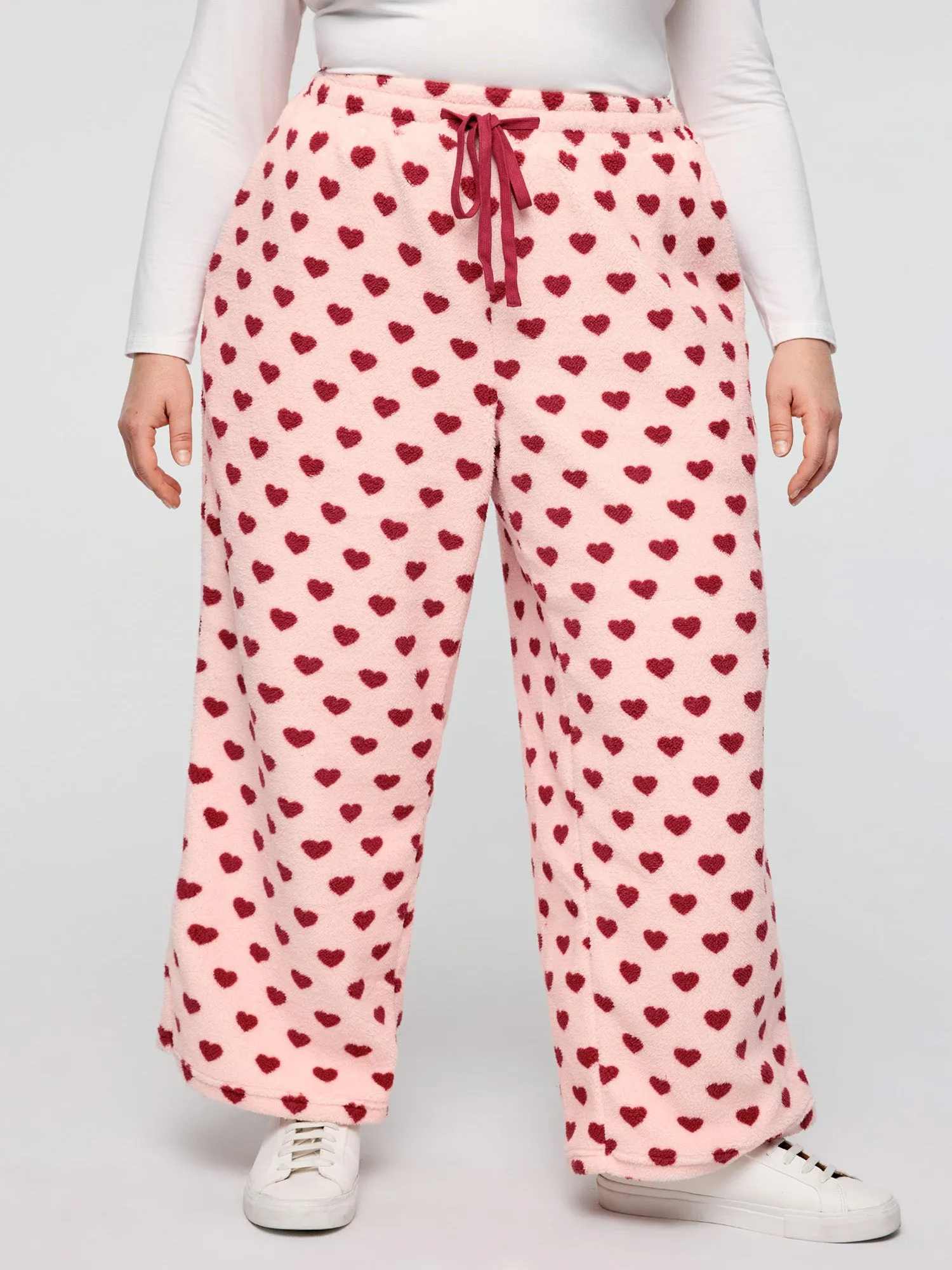 Heart Print Fluffy Drawstring Waist Sleep Bottoms sold by Bloomchic