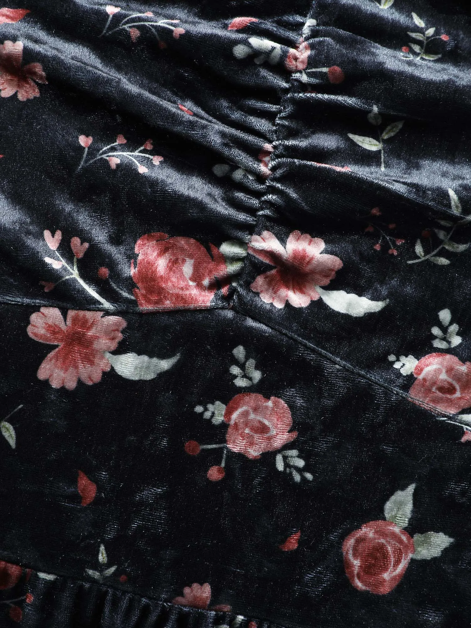 Velvet Floral Lace Ruched Midi Dress sold by Bloomchic product image thumbnail 5
