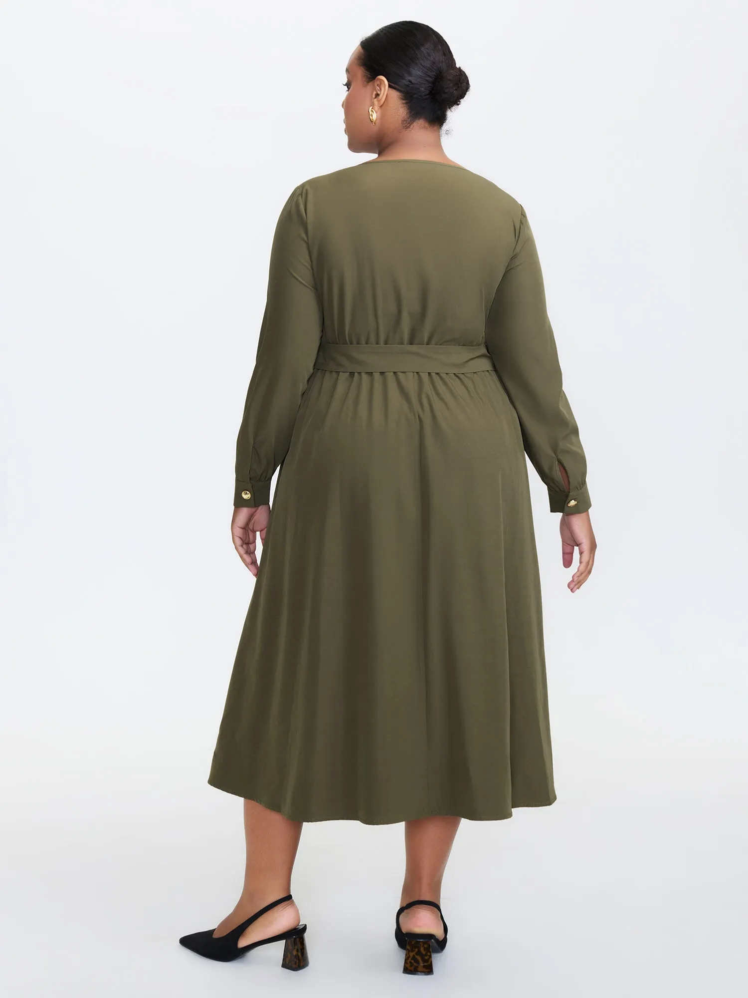 Belted Waist Buttons Pockets Midi Dress sold by Bloomchic product image thumbnail 4