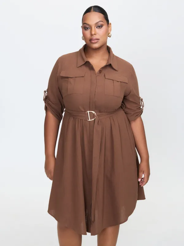 Pure Cotton Curvy Hem Belted Midi Dress sold by Bloomchic