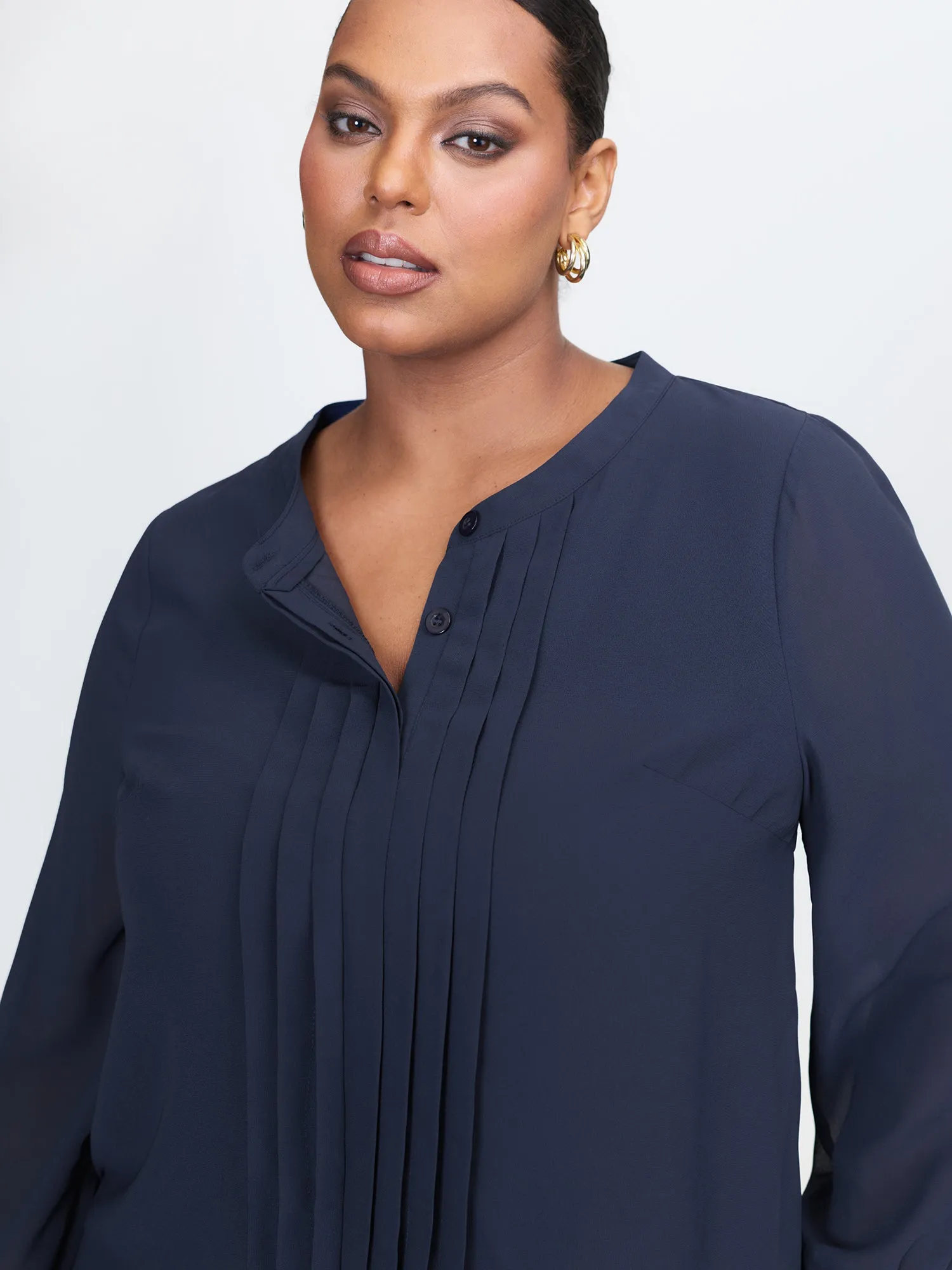 Chiffon Pleated Round Neck Blouse sold by Bloomchic product image thumbnail 3