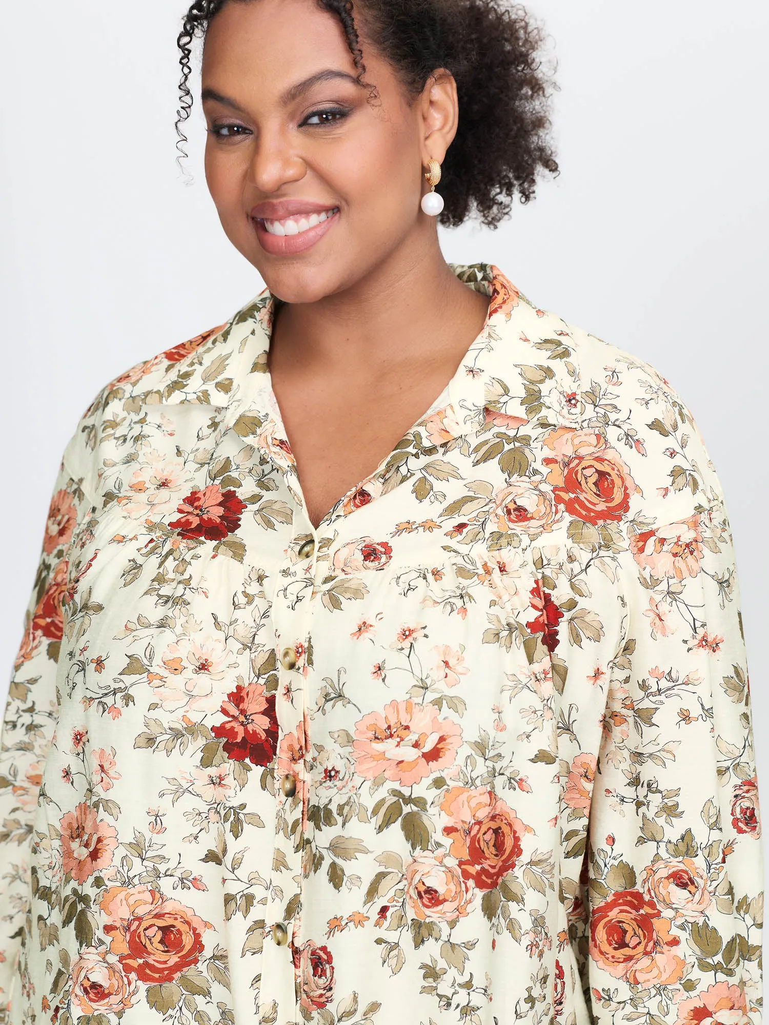 Rayon Floral Print Button-Down Shirt sold by Bloomchic product image thumbnail 2