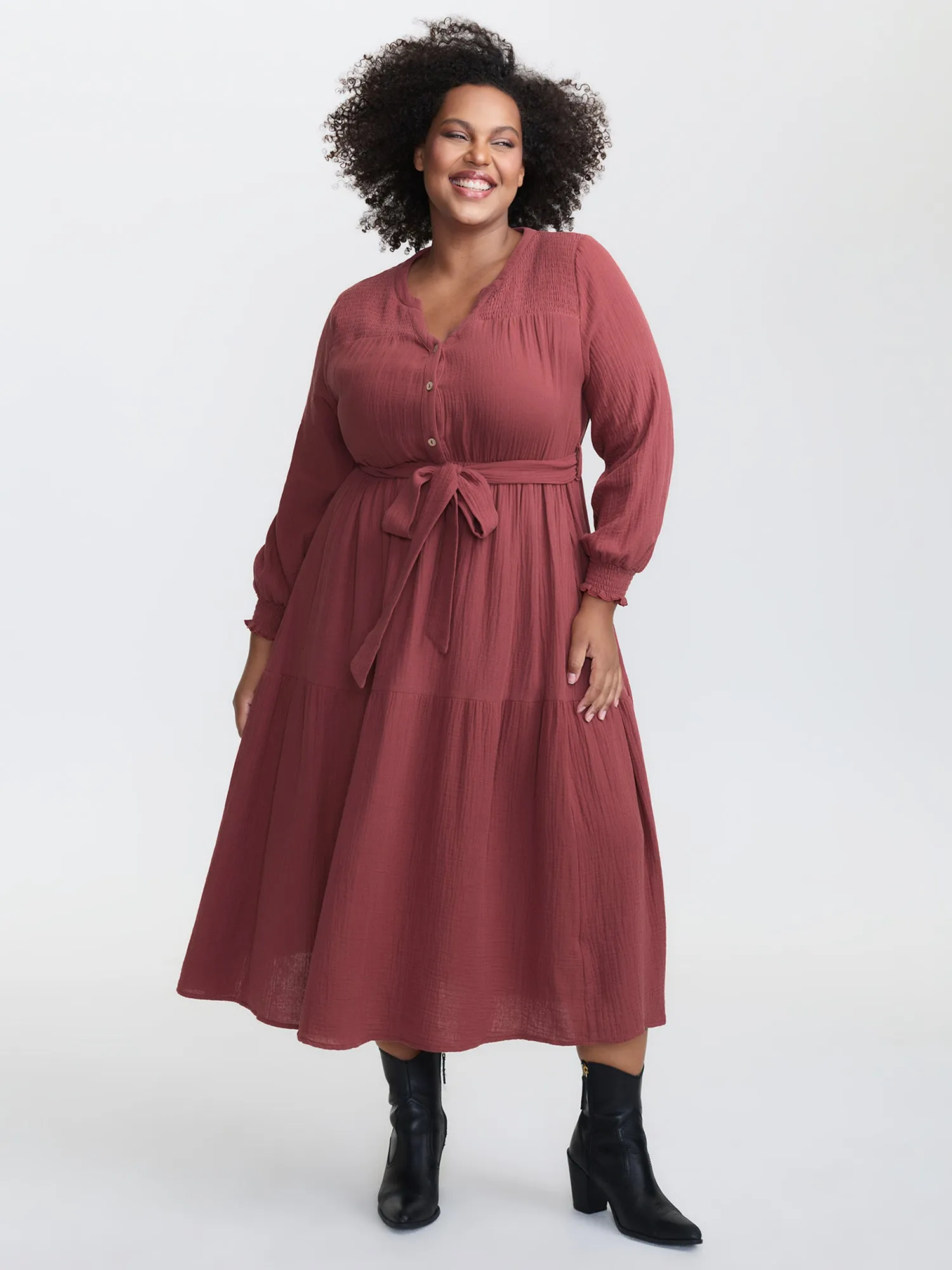 Cotton Textured Belted Pockets Maxi Dress sold by Bloomchic product image thumbnail 3