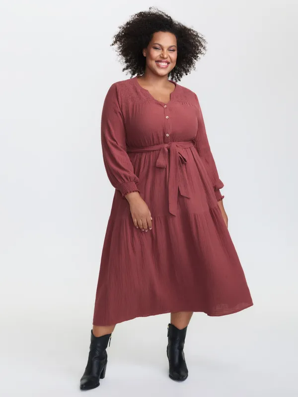 Cotton Textured Belted Pockets Maxi Dress sold by Bloomchic
