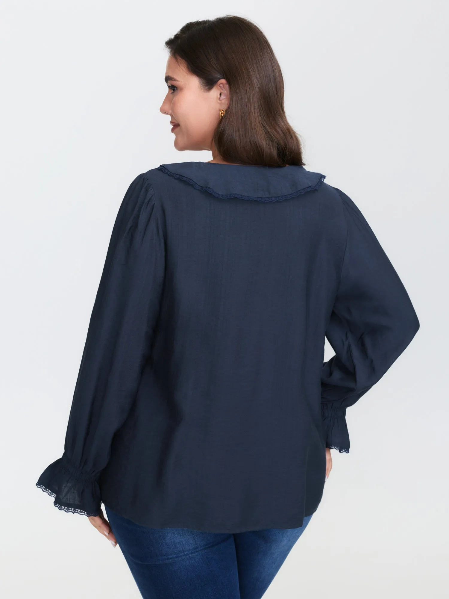 Ruffled Neckline Stretchy Cuffs Blouse sold by Bloomchic product image thumbnail 4