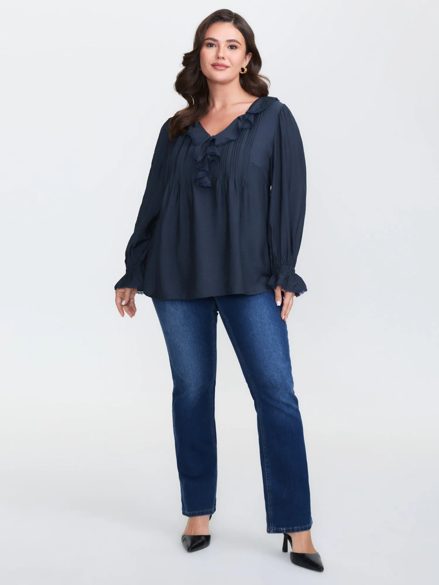 Ruffled Neckline Stretchy Cuffs Blouse sold by Bloomchic product image thumbnail 3