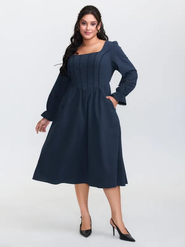Pure Cotton Back-Tie Pockets Midi Dress sold by Bloomchic