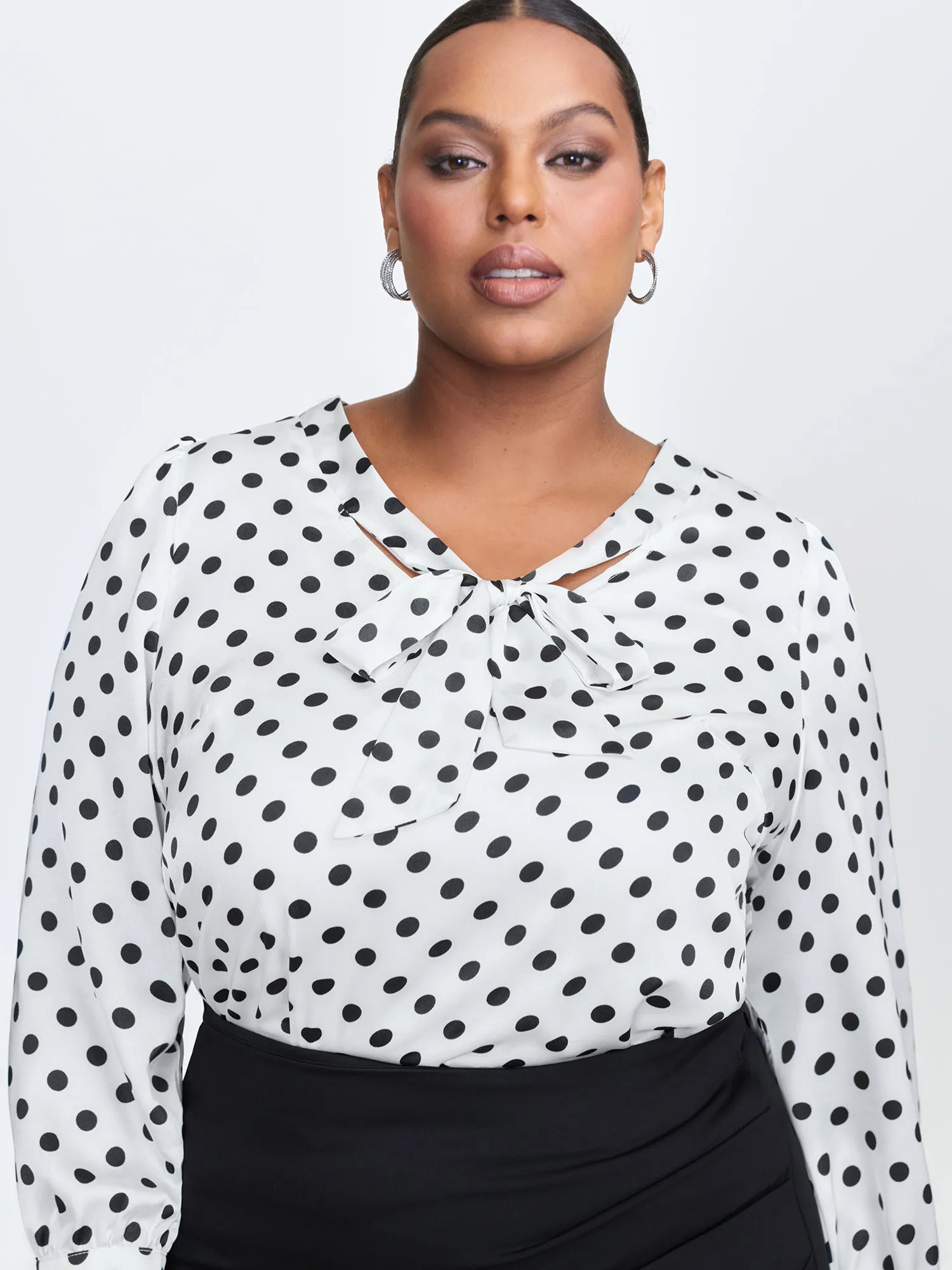 Ribbon-Tie Neckline Polka Dots Blouse sold by Bloomchic