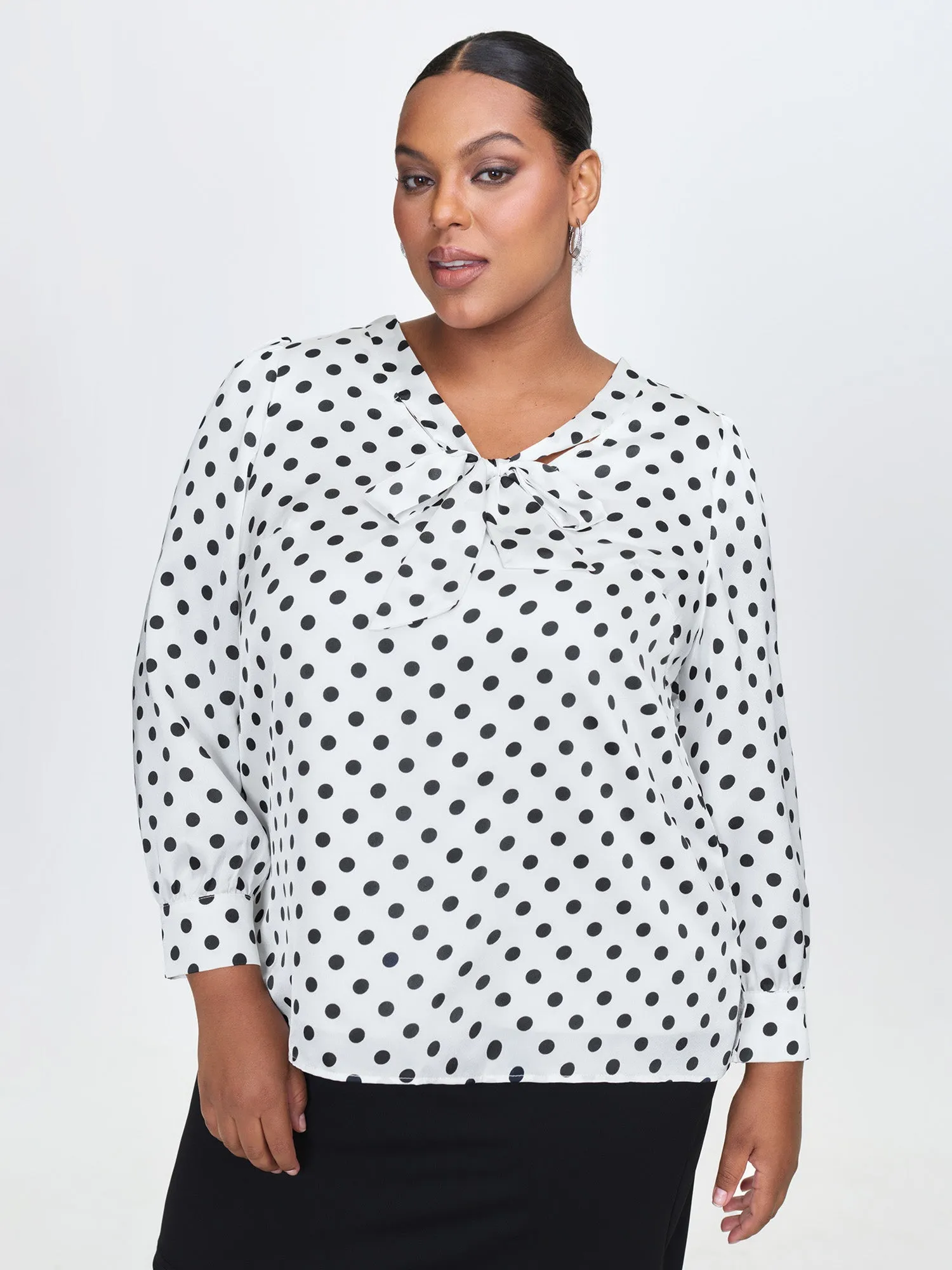 Ribbon-Tie Neckline Polka Dots Blouse sold by Bloomchic product image thumbnail 3