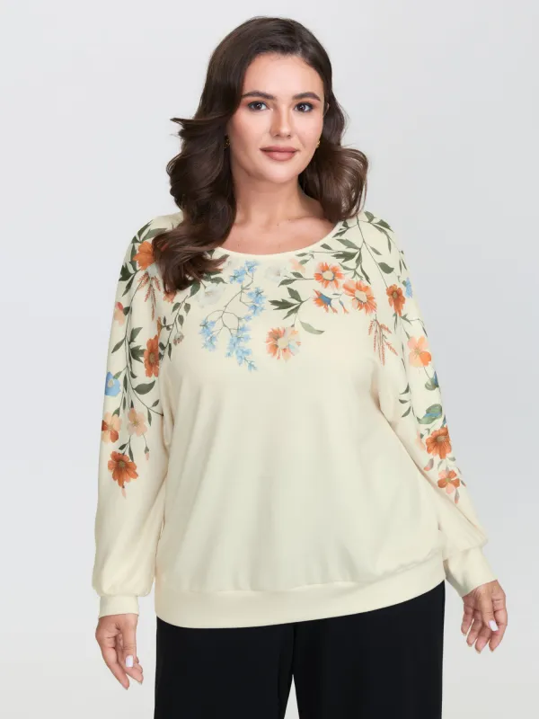 Floral Embroidery Cozy Stretchy Hem T-Shirt sold by Bloomchic
