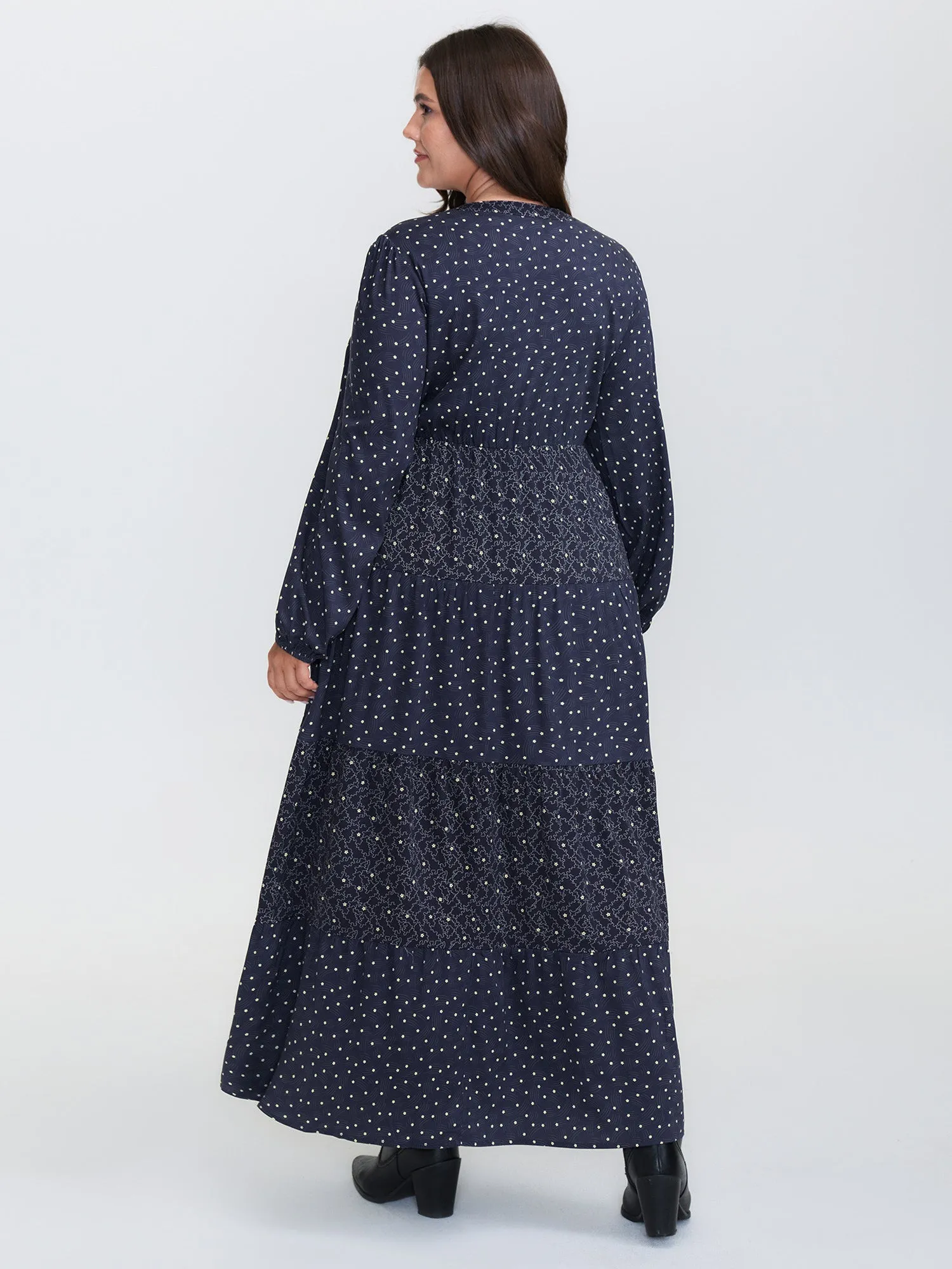 Polka Dots Print Tiered Flowy Maxi Dress sold by Bloomchic product image thumbnail 4