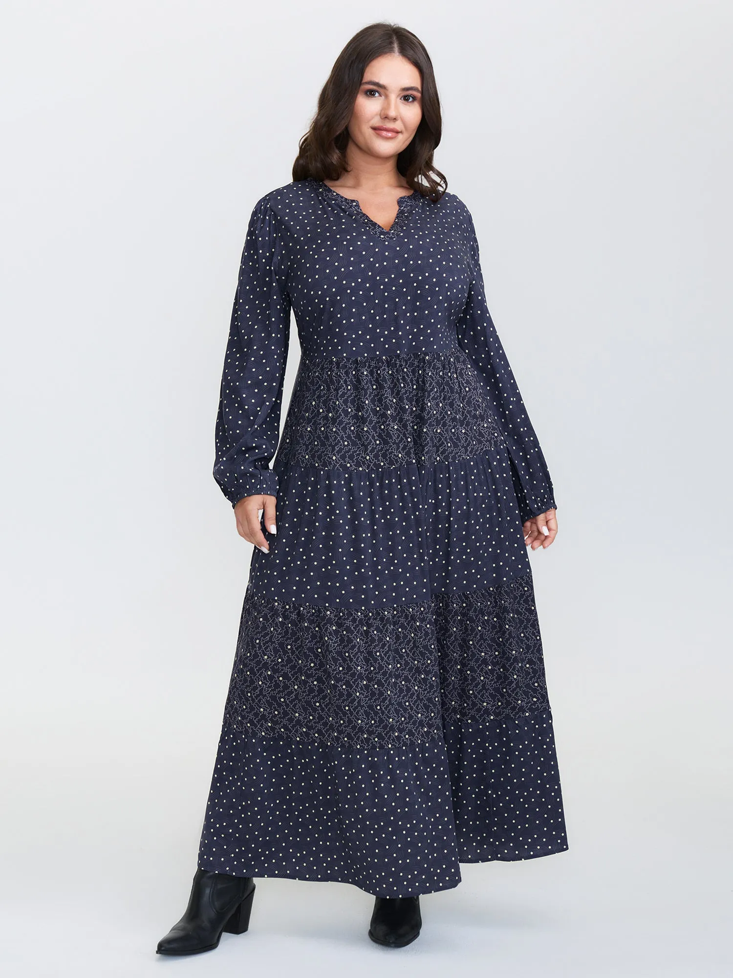 Polka Dots Print Tiered Flowy Maxi Dress sold by Bloomchic product image thumbnail 3