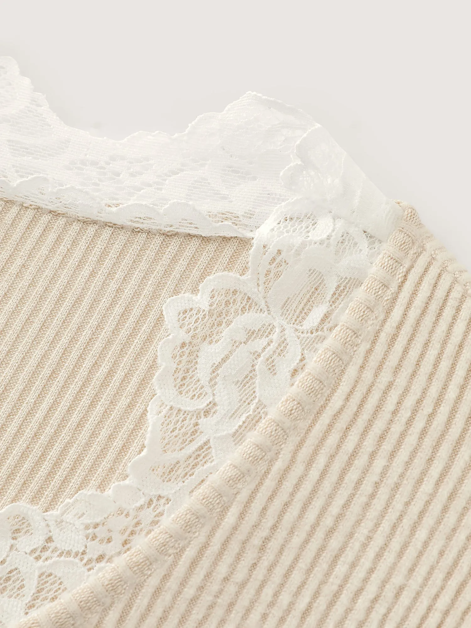 Floral Lace Neck Ribbed Knit Top sold by Bloomchic product image thumbnail 5