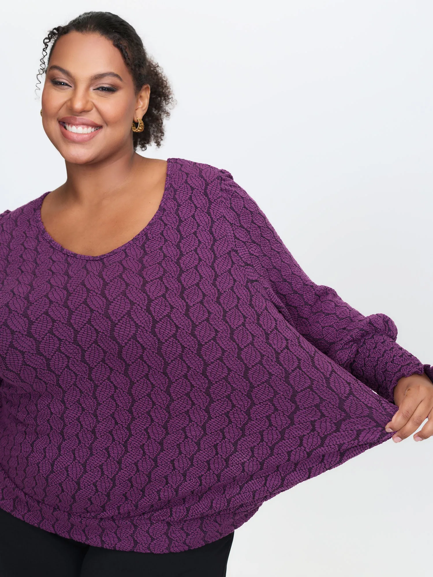 Cableknit Lantern Sleeve V-Neck Knit Top sold by Bloomchic product image thumbnail 2