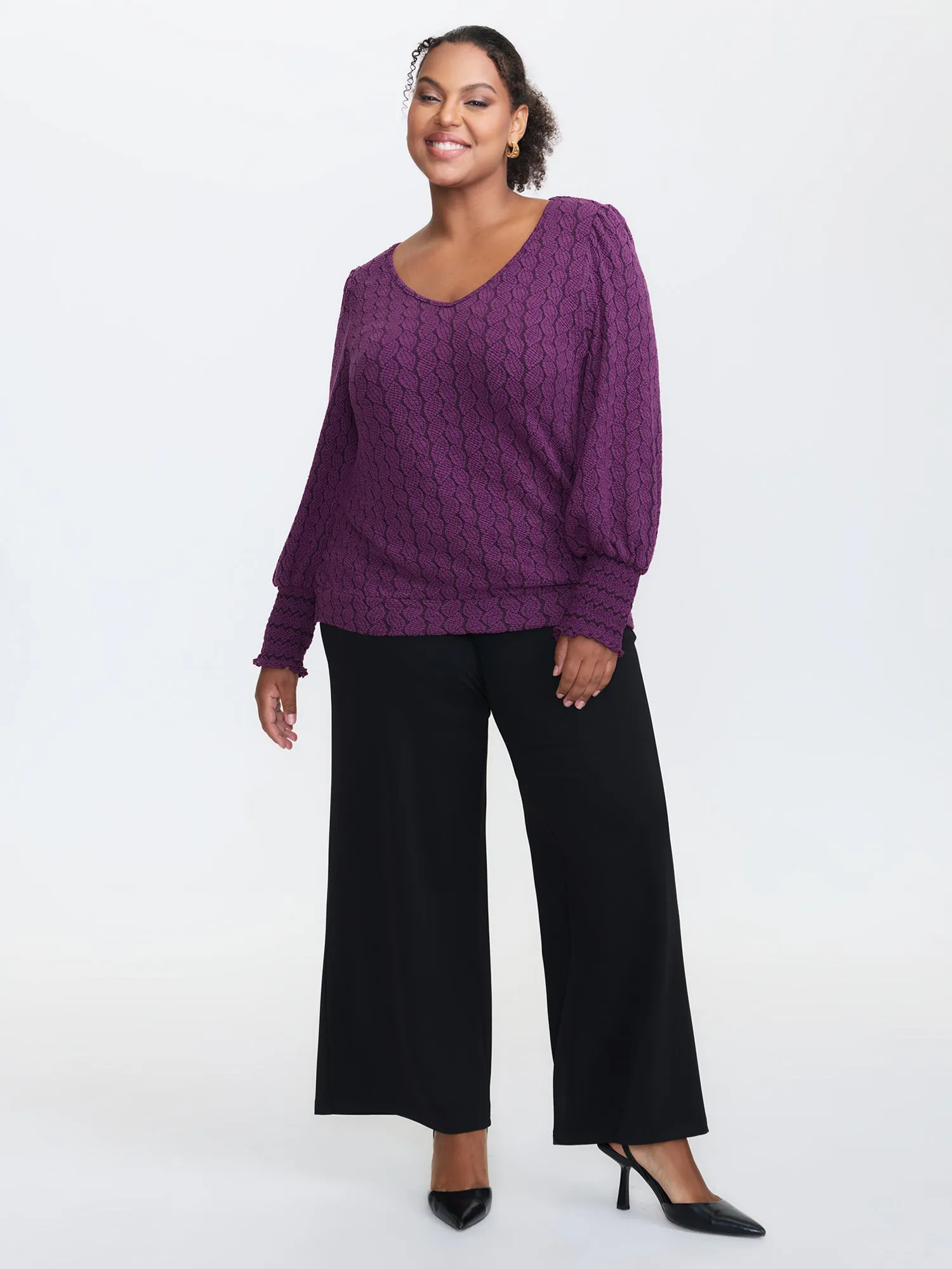 Cableknit Lantern Sleeve V-Neck Knit Top sold by Bloomchic product image thumbnail 3