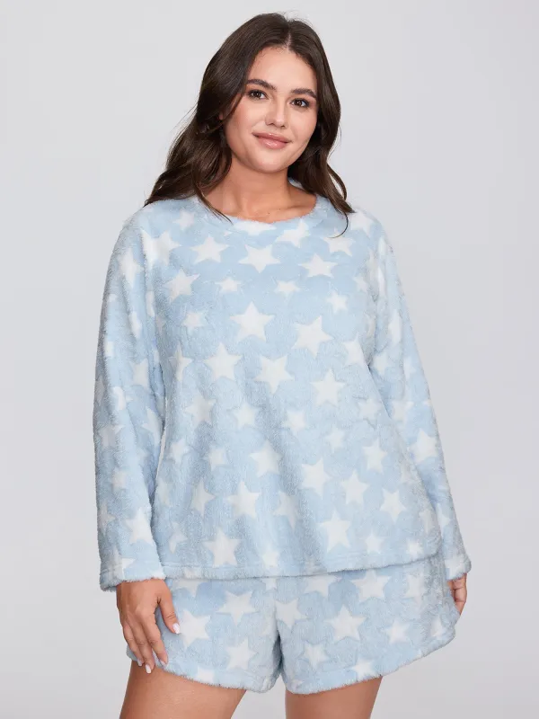 Fluffy Star Print Pockets Loungewear Set sold by Bloomchic