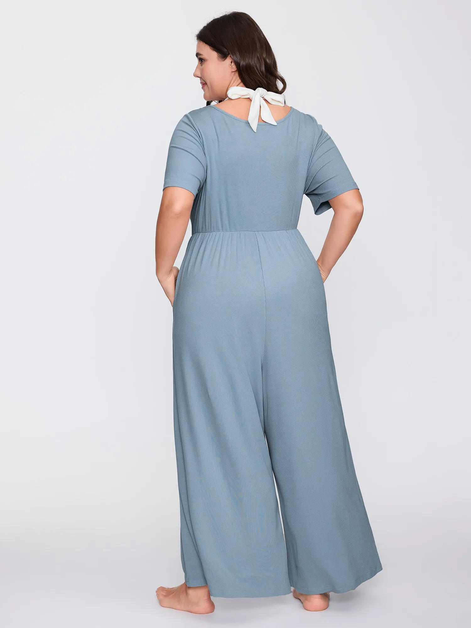 Stretchy Textured Color Contrast Lounge Jumpsuit sold by Bloomchic product image thumbnail 5