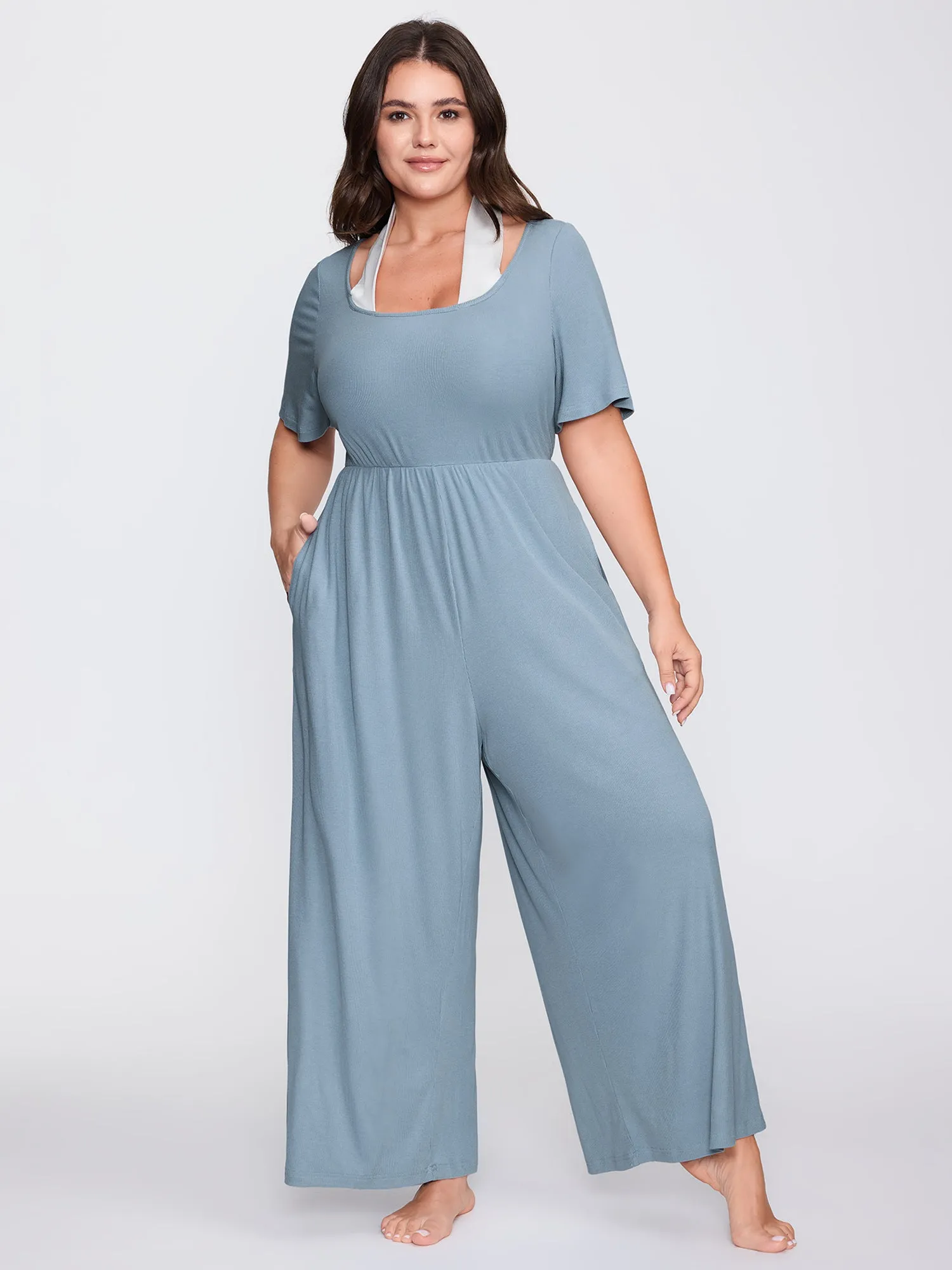 Stretchy Textured Color Contrast Lounge Jumpsuit sold by Bloomchic product image thumbnail 3