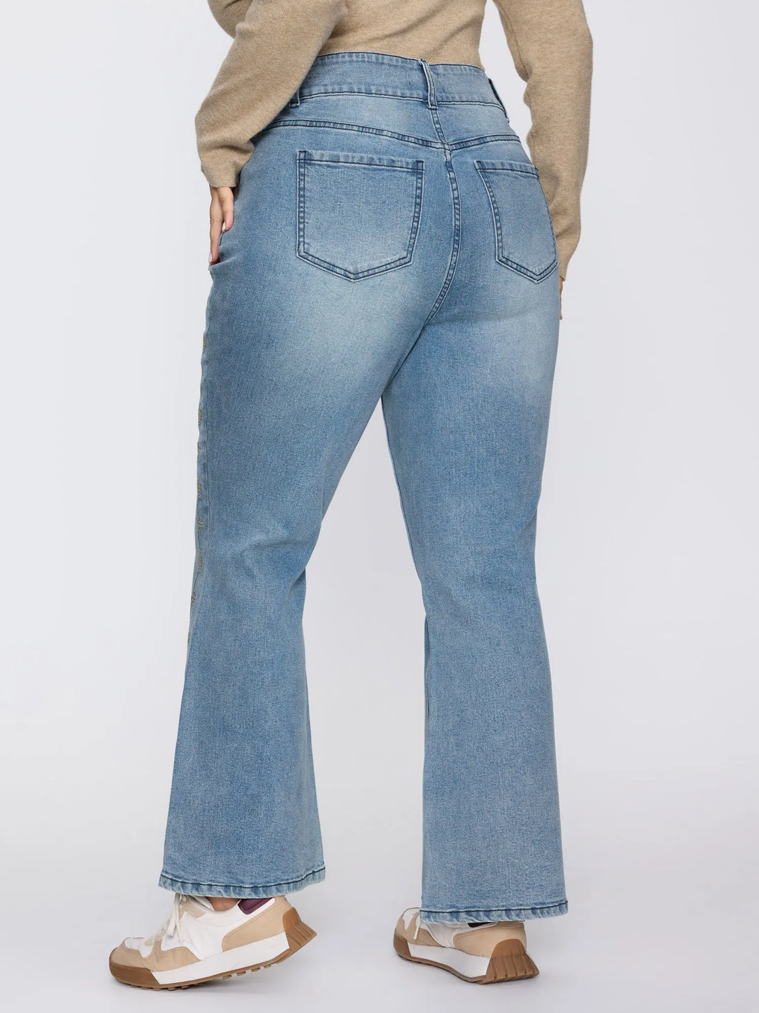 Supersoft Floral Embroidered Flared Hem Jeans sold by Bloomchic product image thumbnail 5