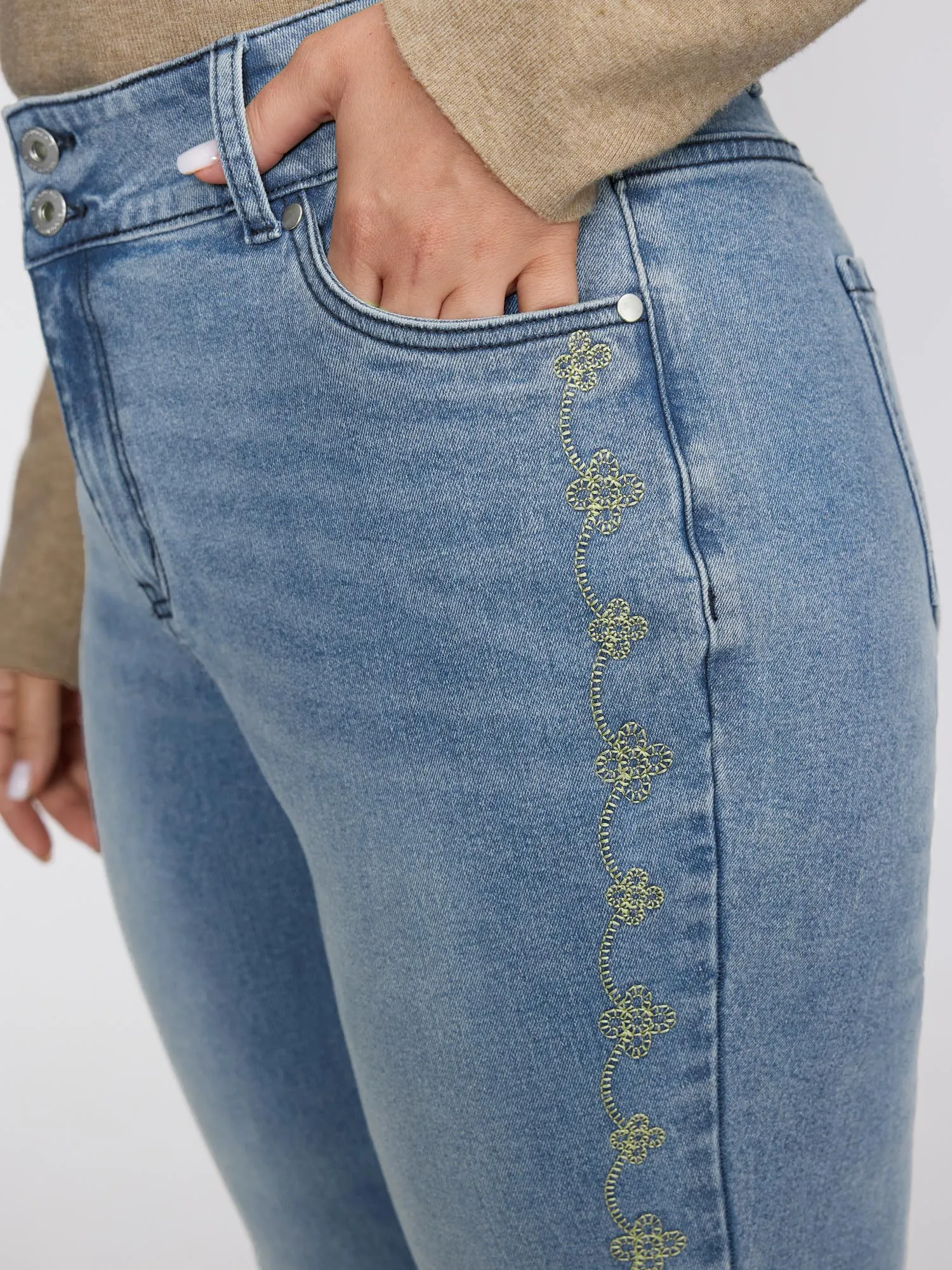 Supersoft Floral Embroidered Flared Hem Jeans sold by Bloomchic product image thumbnail 2