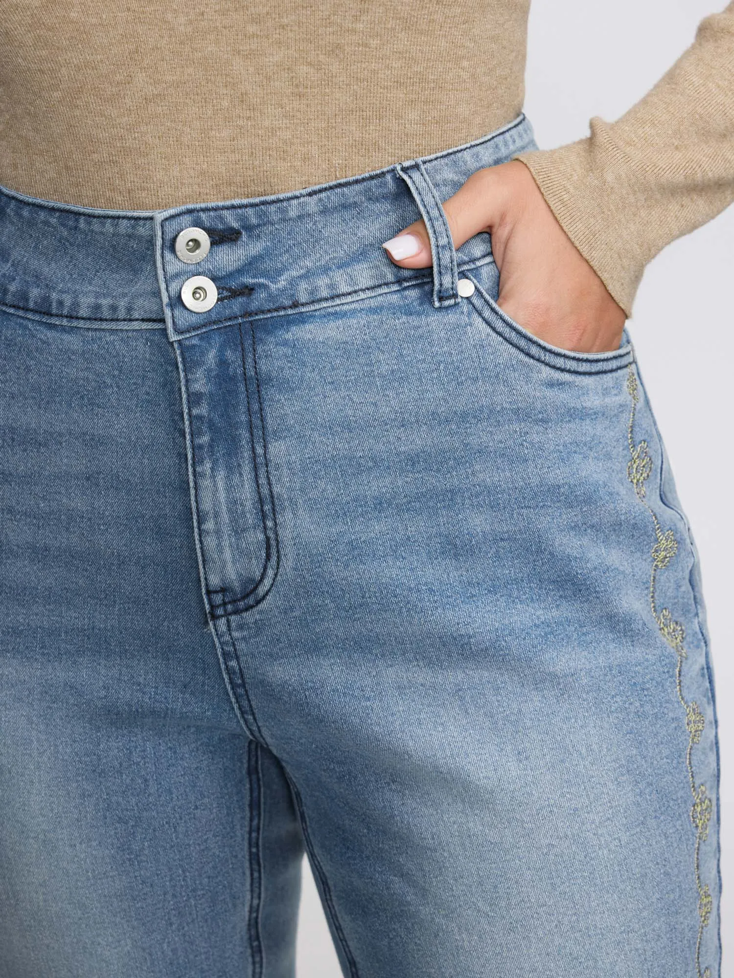 Supersoft Floral Embroidered Flared Hem Jeans sold by Bloomchic product image thumbnail 4