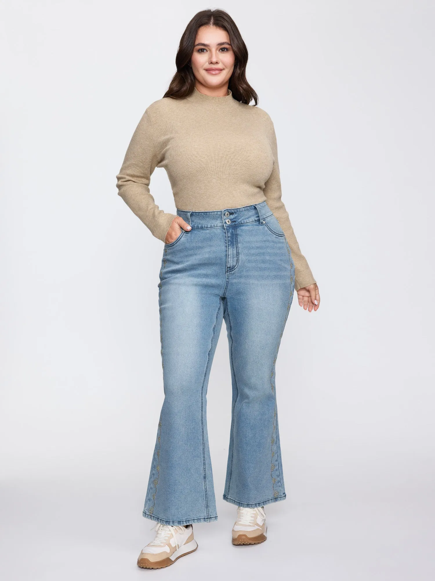 Supersoft Floral Embroidered Flared Hem Jeans sold by Bloomchic product image thumbnail 3