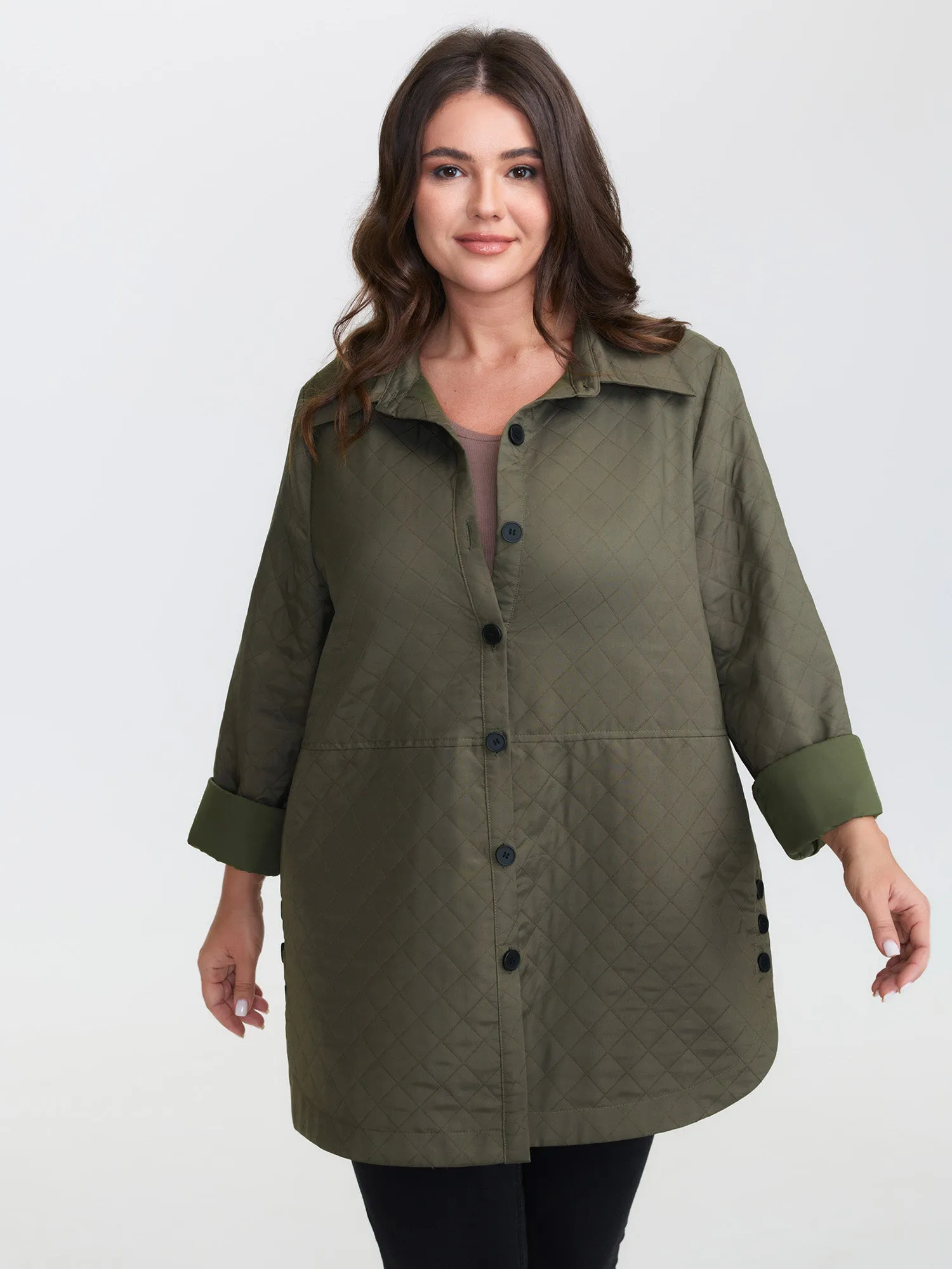 Quilted Button-Front Solid Coat sold by Bloomchic product image thumbnail 3