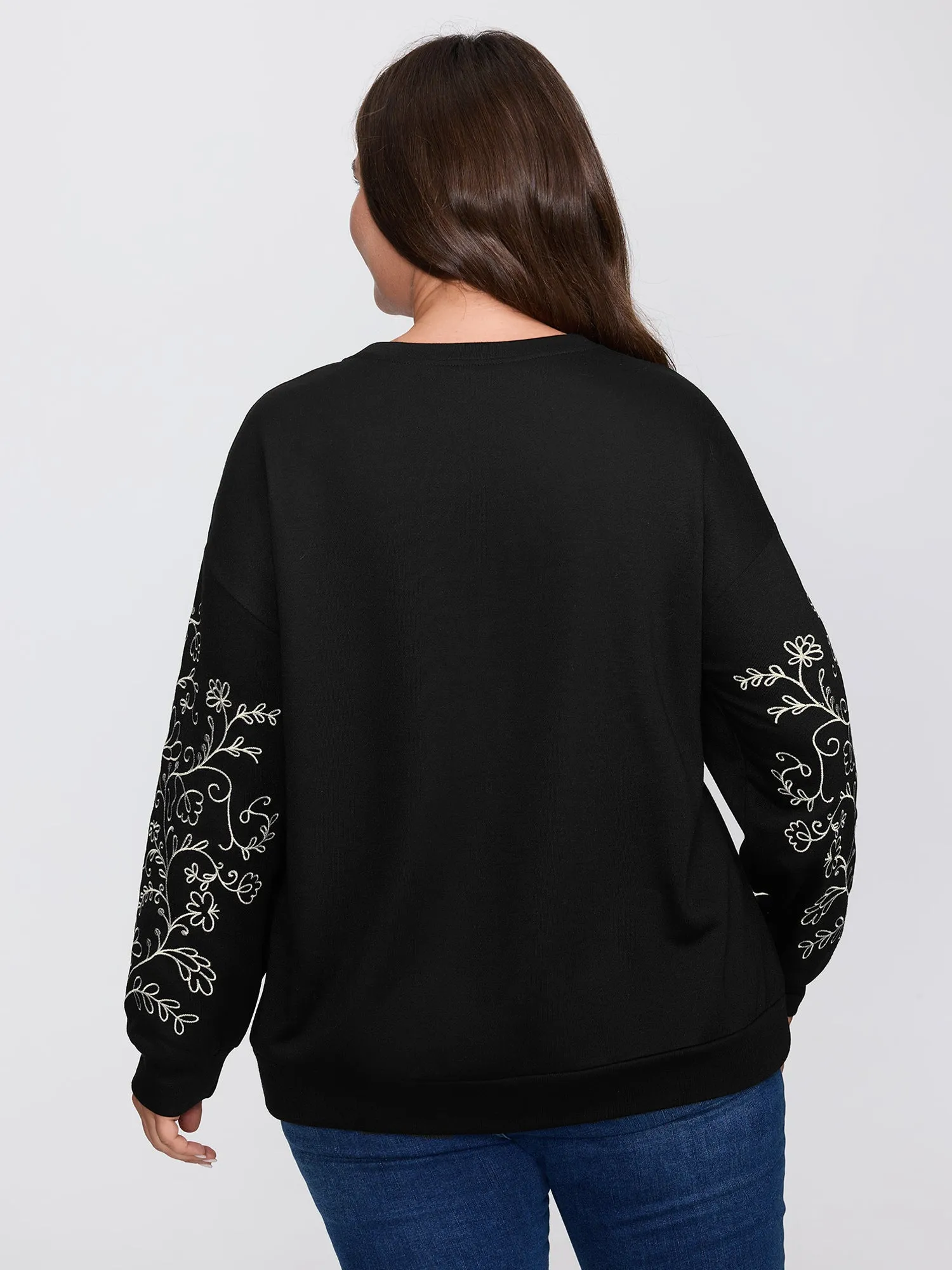 Floral Embroidered Sleeve Relaxed-Fit Sweatshirt sold by Bloomchic product image thumbnail 4