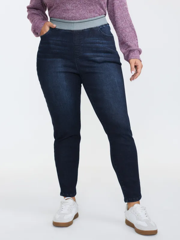 Supersoft Rubber Wide Waist Skinny-Fit Jeans sold by Bloomchic