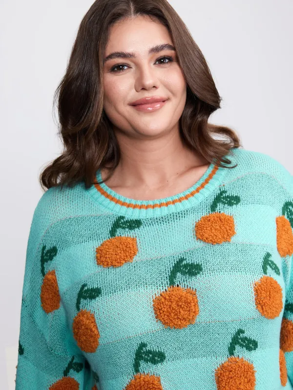 Citrus Pattern Contrast Edge Ribbed Pullover sold by Bloomchic