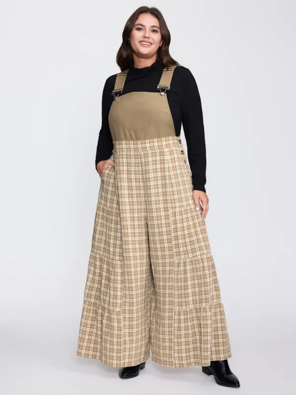 Plaid Print Adjustable Straps Flared Jumpsuit sold by Bloomchic