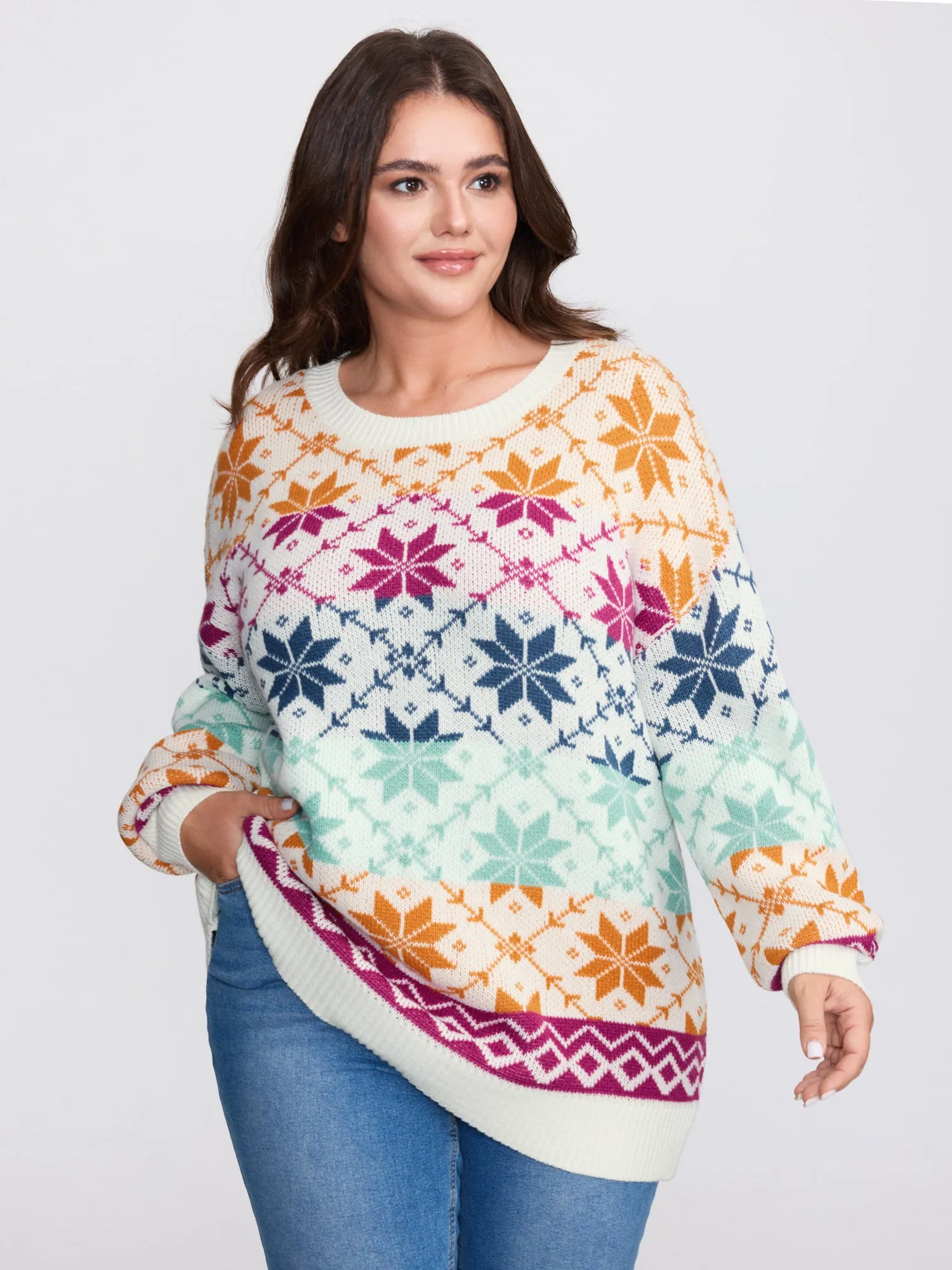 Color Gradient Snowflake Pattern Pullover sold by Bloomchic