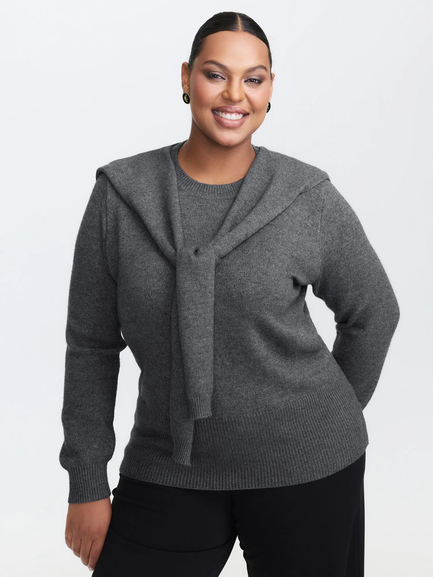 Detachable Shawl Round Neck Pullover sold by Bloomchic