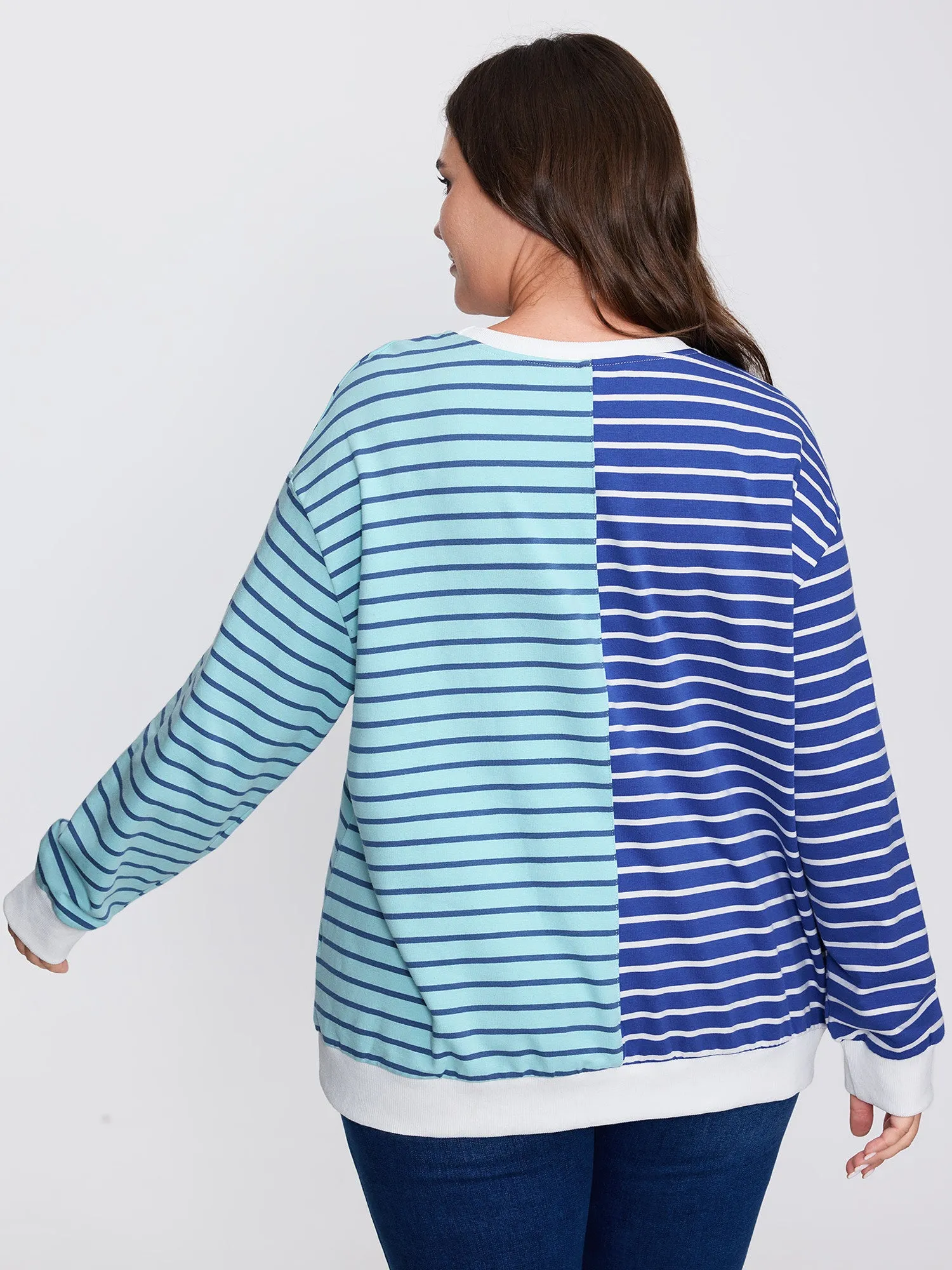 Color Contrast Stripe Print V-Neck Sweatshirt sold by Bloomchic product image thumbnail 4