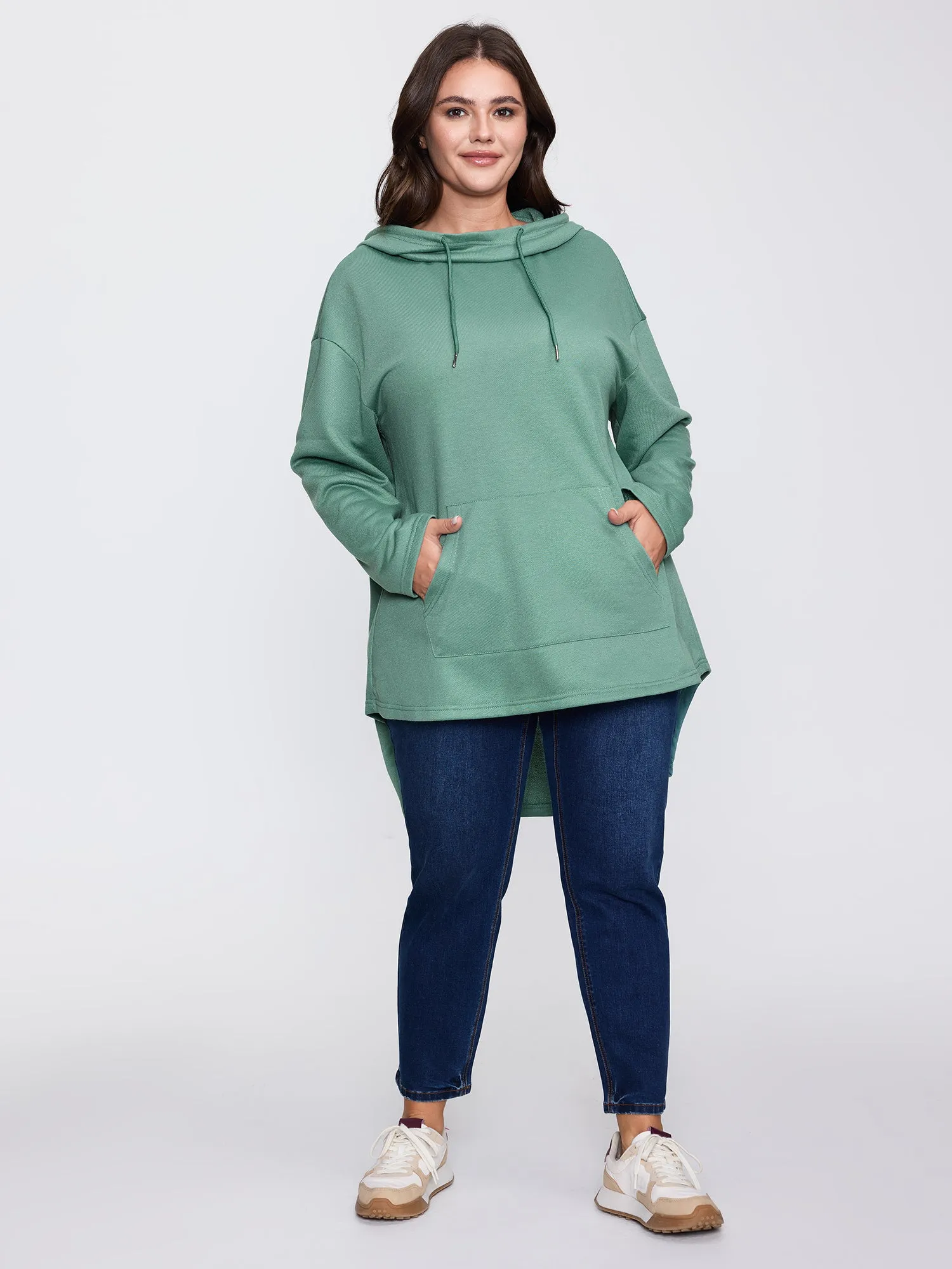 High Low Hem Drop Shoulder Solid Hoodie sold by Bloomchic product image thumbnail 3