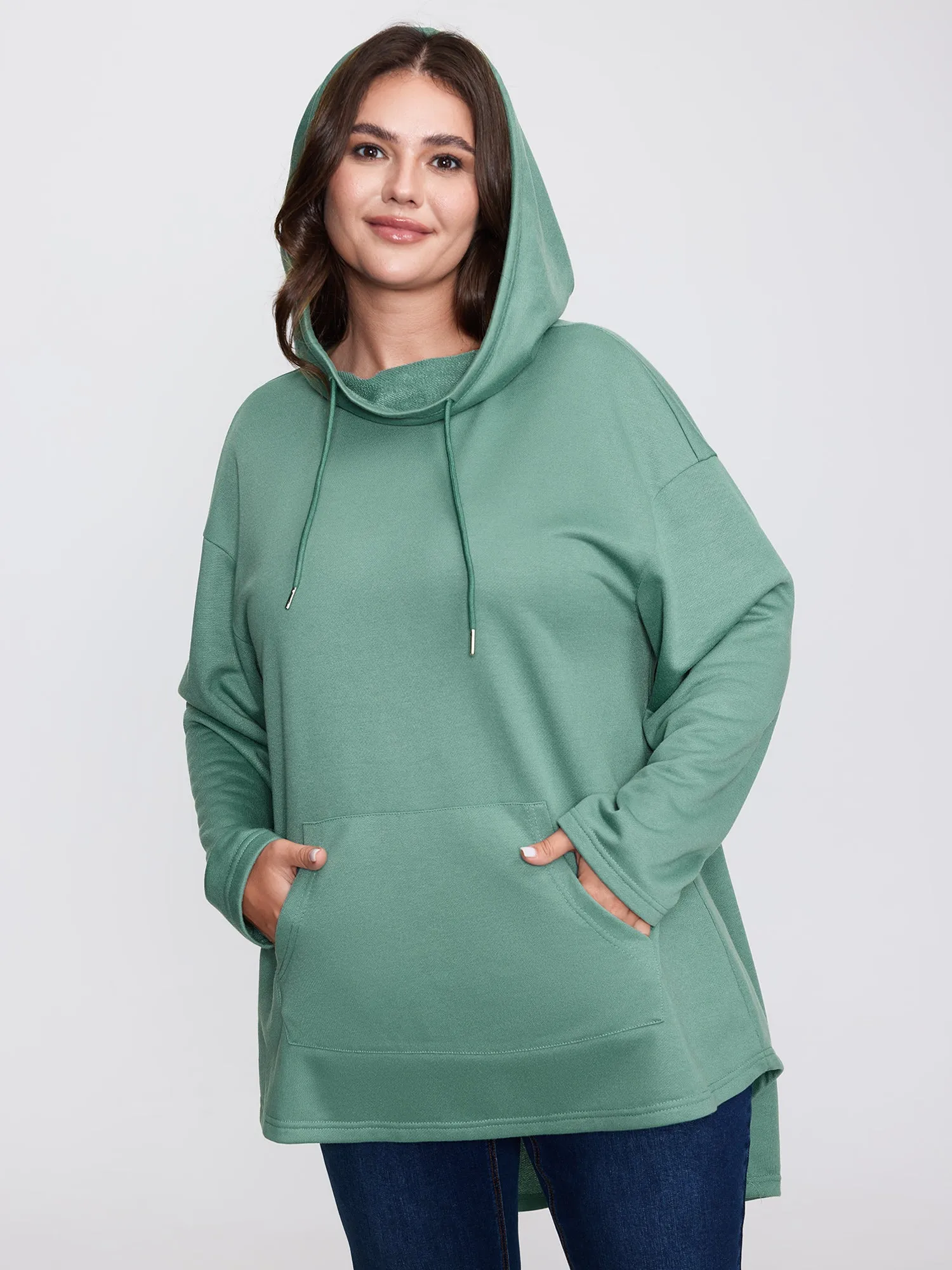 High Low Hem Drop Shoulder Solid Hoodie sold by Bloomchic product image thumbnail 4