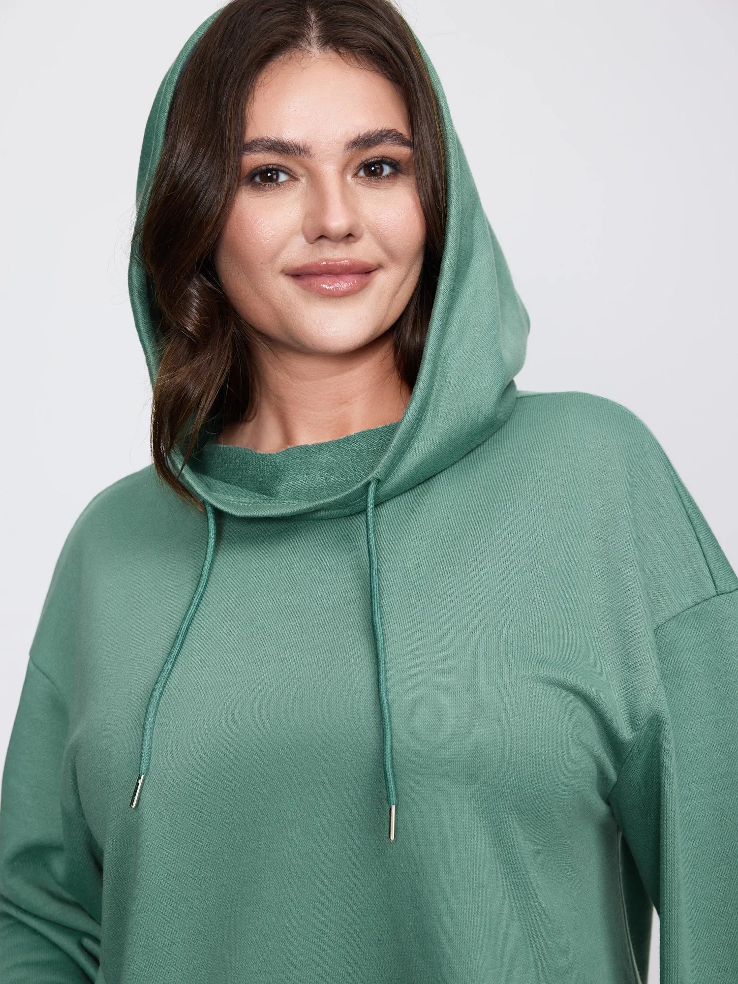 High Low Hem Drop Shoulder Solid Hoodie sold by Bloomchic product image thumbnail 2