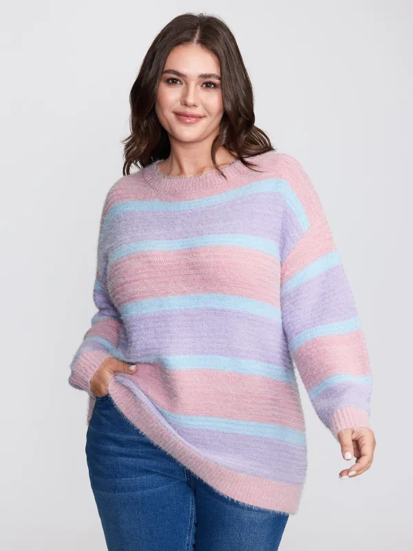 Color Stripe Fluffy Textured Pullover sold by Bloomchic