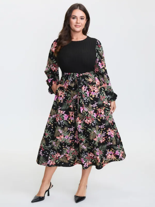 Floral Print Color Contrast Midi Dress sold by Bloomchic