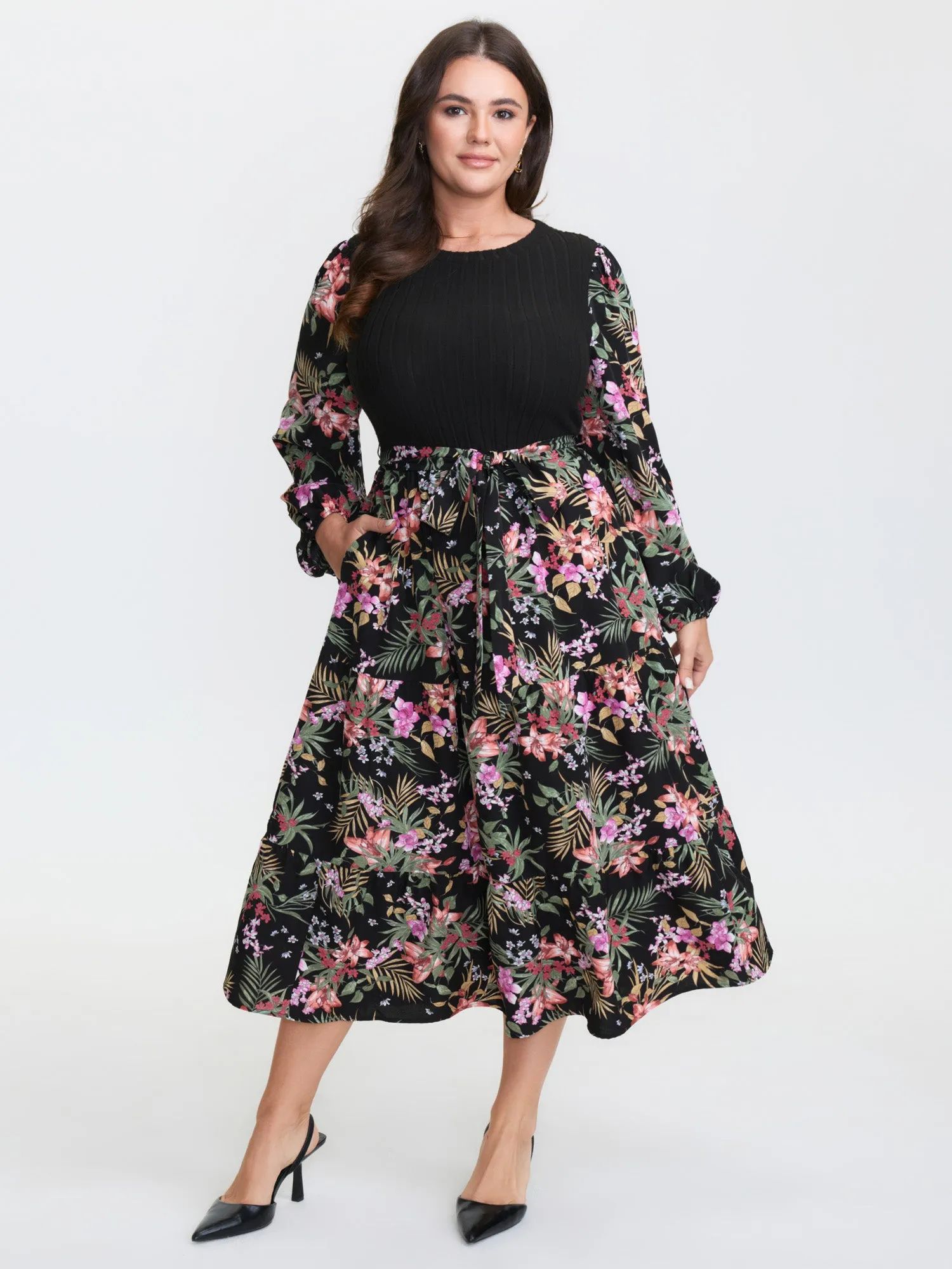 Floral Print Color Contrast Midi Dress sold by Bloomchic