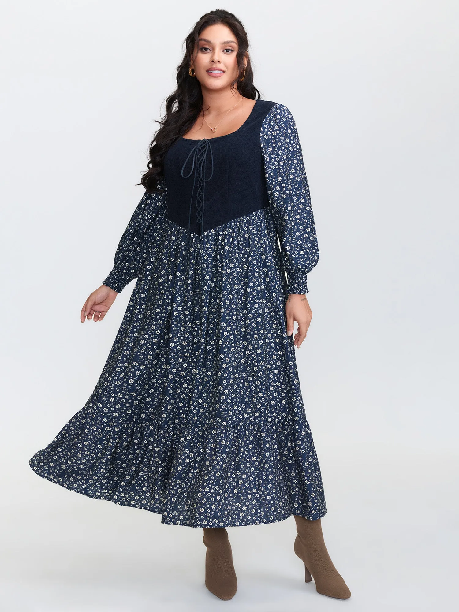 Corset Detail Shirred Floral Pockets Midi Dress sold by Bloomchic product image thumbnail 3