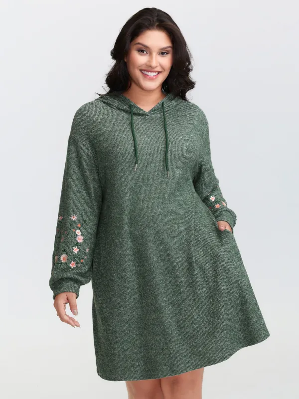 Floral Embroidered Sleeve Hooded Midi Dress sold by Bloomchic