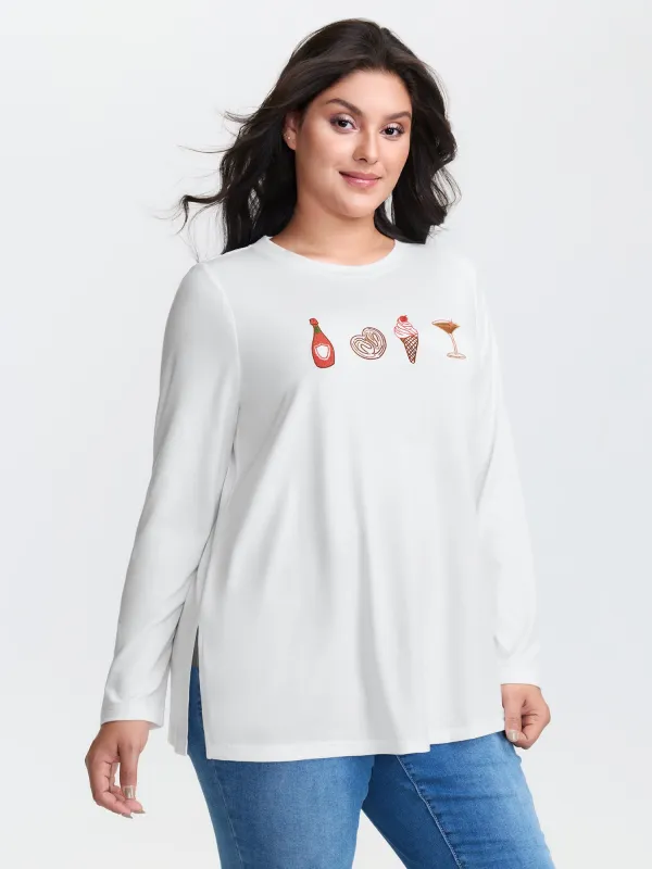 Girls Brunch Pattern Round Neck T-Shirt sold by Bloomchic