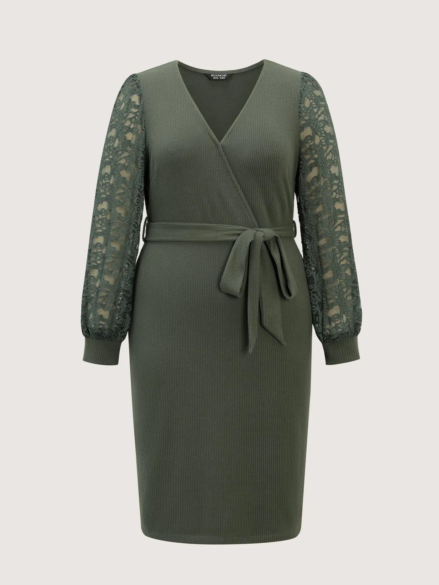 Sheer Lace Cozy Belted Waist Midi Dress sold by Bloomchic product image thumbnail 5