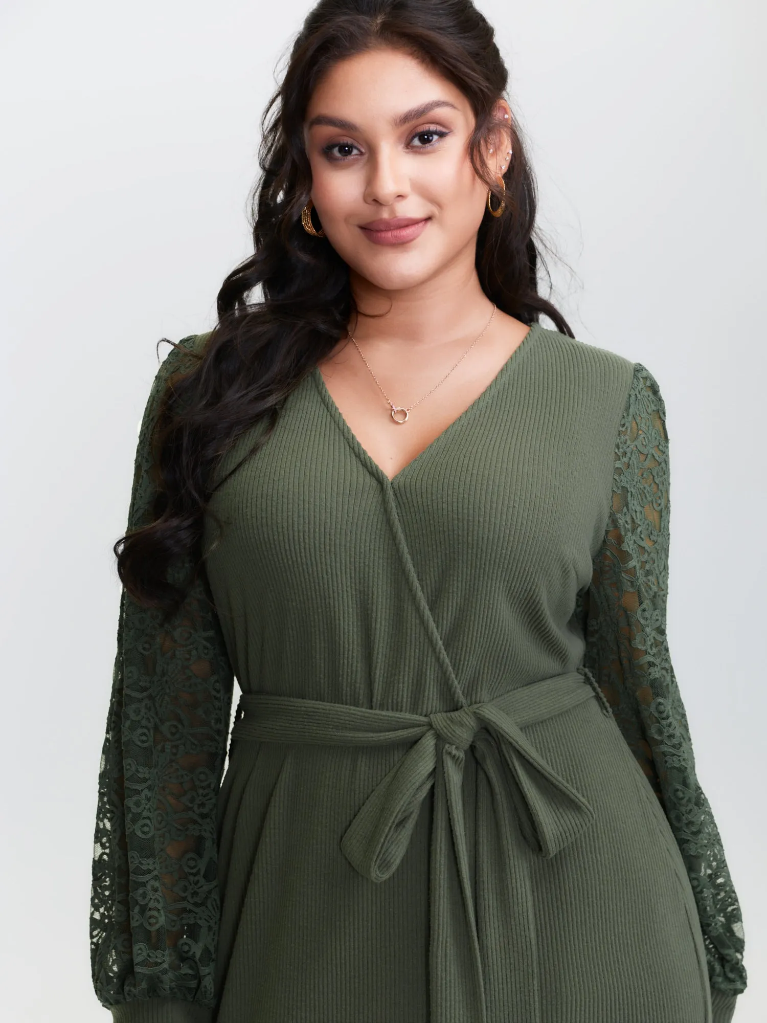 Sheer Lace Cozy Belted Waist Midi Dress sold by Bloomchic product image thumbnail 2