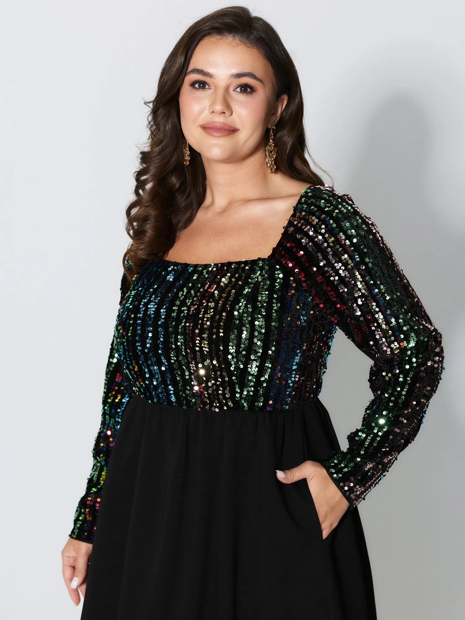 Sparkly Colorful Sequins Contrast Midi Dress sold by Bloomchic product image thumbnail 2