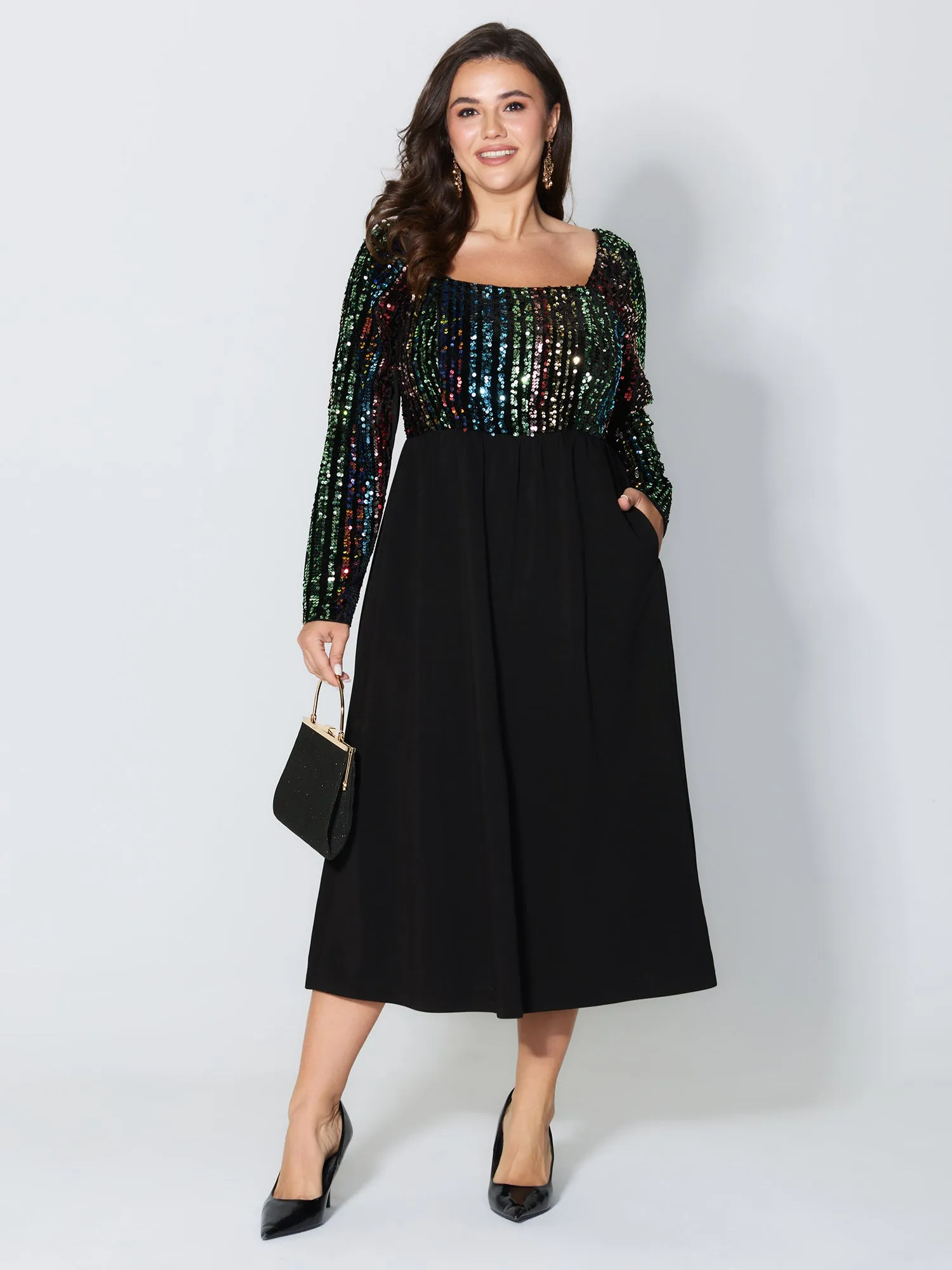 Sparkly Colorful Sequins Contrast Midi Dress sold by Bloomchic